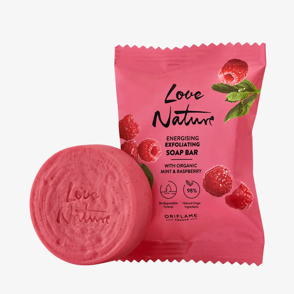 Love Nature Energising Exfoliating Soap Bar with Organic Mint & Raspberry 75 g
